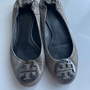 Tory Burch silver leather flats
